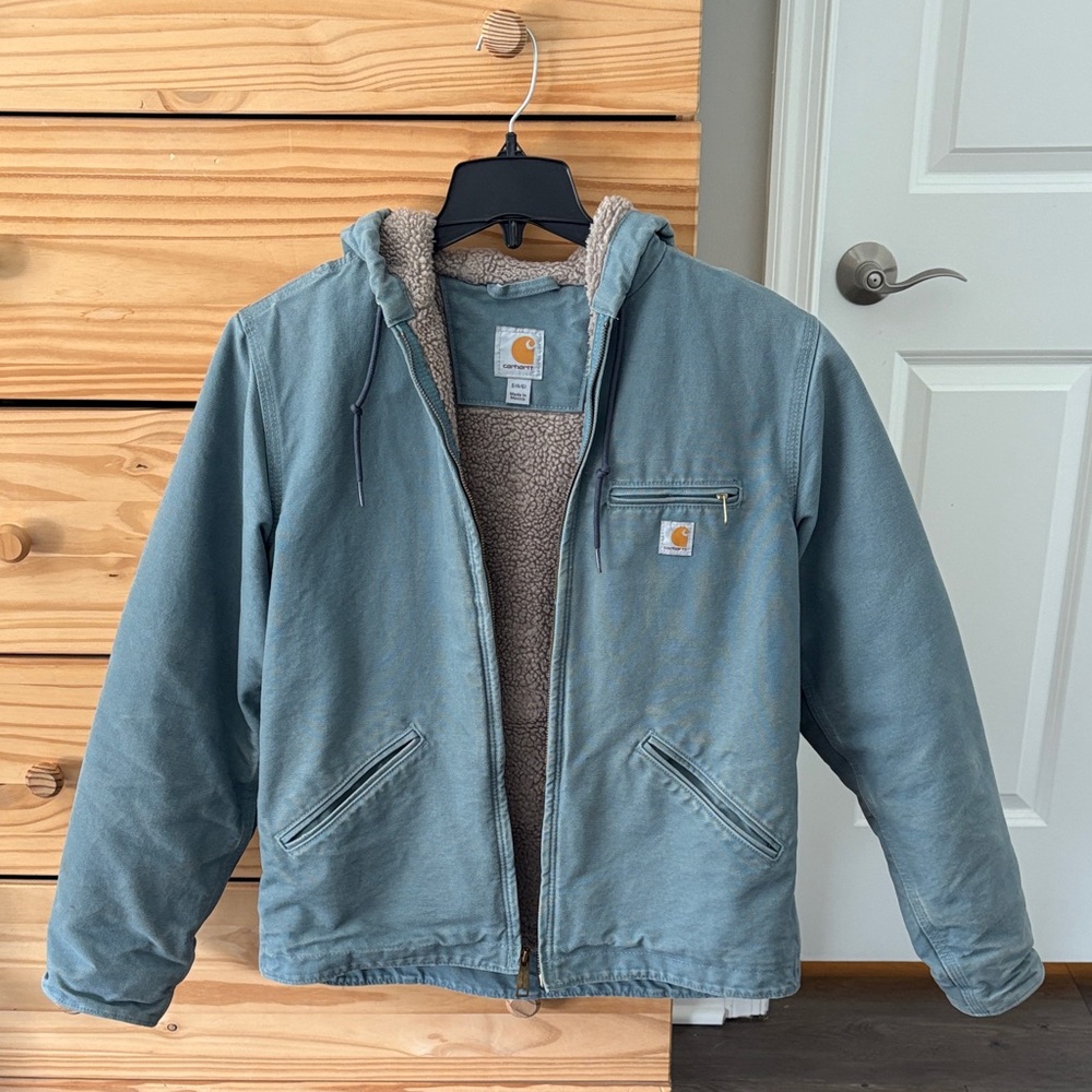 Carhartt Teal Hooded Jacket with Sherpa Lining